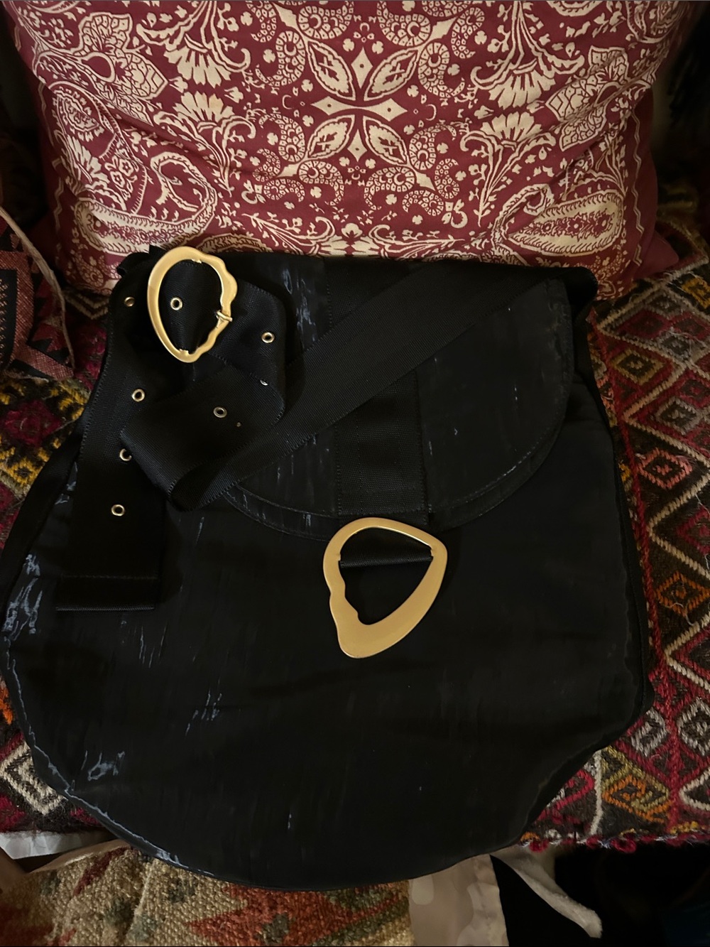 Black Women’s Shoulder Bag with Gold Hardware
